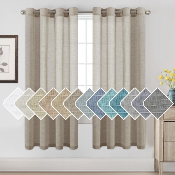 Linnegardiner Nickelögla Naturligt Linne Halvtransparenta Gardiner 2 Paneler, Sekretess Lägg till Premium Mjuk Rik Material Draperi för Sovrum/Vardagsrum Light brown Width 132cm x Height 183cm
