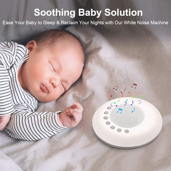 Vitbruskmaskin för Baby, Ljudmaskin för Sömn Barn 28 Icke-loopande Lugnande Ljud, Automatisk Avstängningstimer, Ljudterapi för Hem Kontor Sekretess