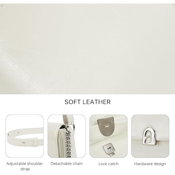 Läder Crossbody Väska för Kvinnor Liten Axelväska med Justerbar Rem Trendig Designer Handväskor vit