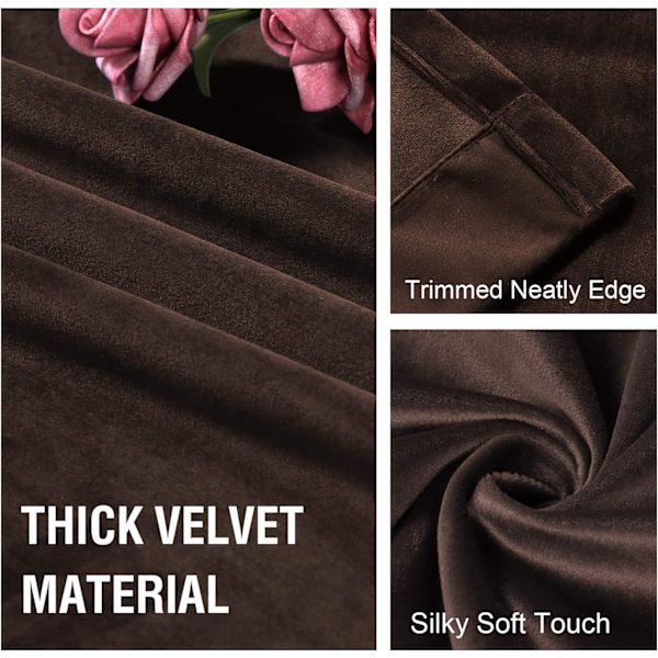 Lyxiga Sammetsgardiner för Vardagsrum Mörkläggande Supermjuk Sammet Texturerad Fönstergardin Draperier Termiskt Isolerad Ögla Dekoration 2 Paneler Brown Width132cm x Height183cm