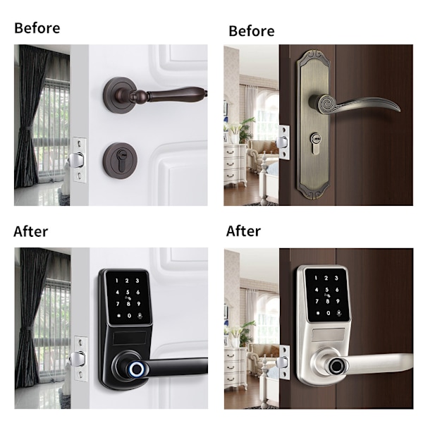 Fingerprint elektroniskt dörrlås med app, digitalt säkert tangentbord, fjärrlåsning för hem och hotell, Smart Lock White