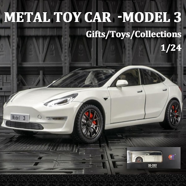 1/24 Skalig Diecast Bilmodell 3, Legering Diecast Leksaksbilar Drag tillbaka Leksaker med Ljud & Ljus, Fordon Leksaker för Barn Present Bilälskare Samling vit