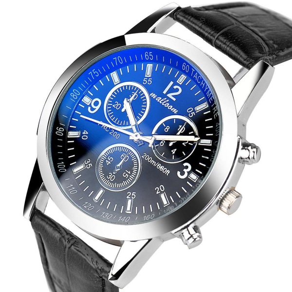 Lyxigt mode konstläder för män Blue Ray Glass Quartz Analog Watches M