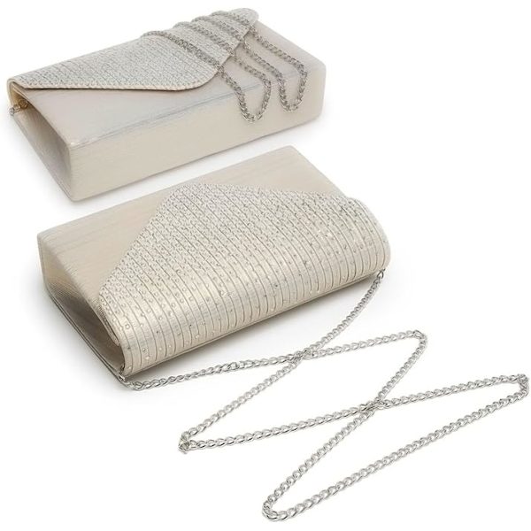 Damkvällsklänning Frosted Satin Clutch Väska Crossbody Handväskor Fest Bal Bröllop Kuvert Champagne
