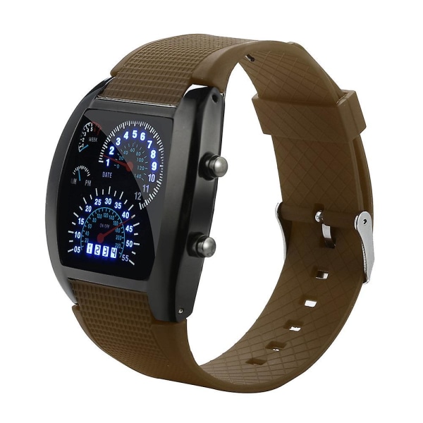 Mode för män LED-ljusblixt Turbo Hastighetsmätare Sportbil Dial Meter Watch X