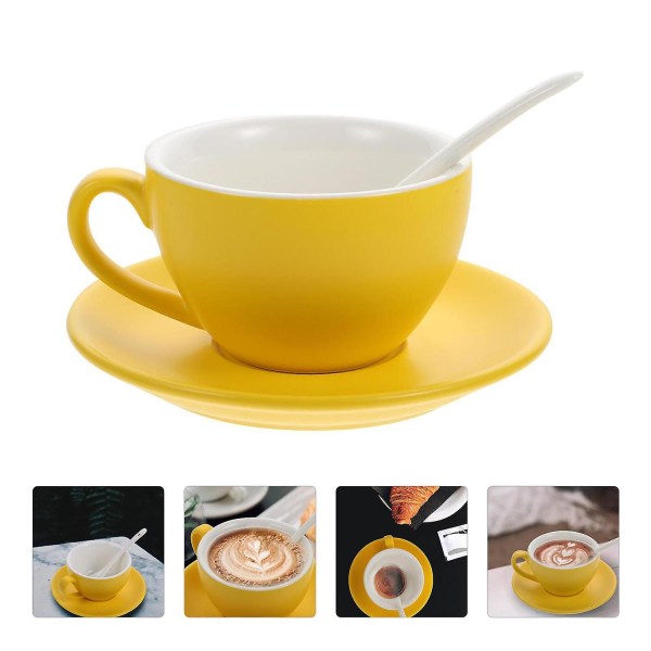1 set hushållsutsökta kaffekoppsfat Keramikkopp med fat (gul)|muggar