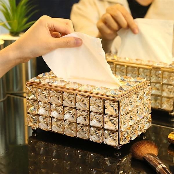 Kristallvävnadslådehållare Kristallkub Vävnadsdispenser Sovrum Kontor Hotell Café Kaffehus Bar Diamantglitterlådor Gold