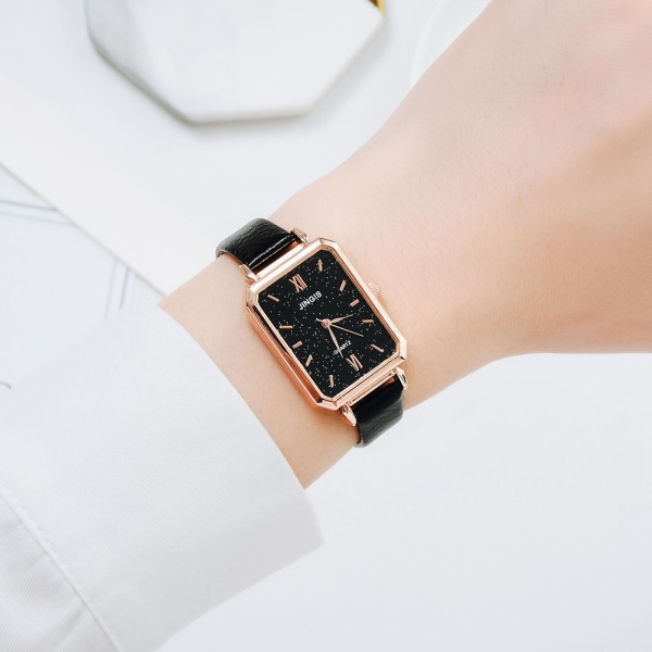 Jinjis rektangulärt ansikte för damer Casual Quartz Läderarmband Watch Z