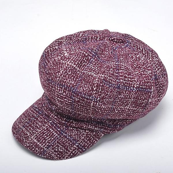 Ny kvinnlig Basker Pläd Art Hat [vinröd]