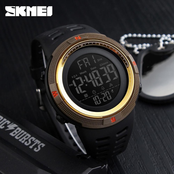 Nya Mens Led Digital Sport Watches Military Students Stoppur Waterproof Watch Brown shell and gold circle
