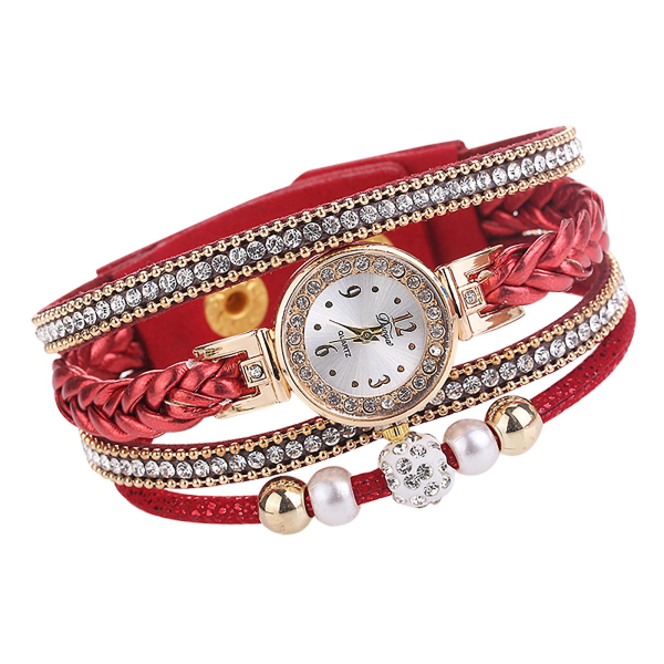 Damklockor Mode Vintage Weave Wrap Quartz Armbandsur Watch För Damer S