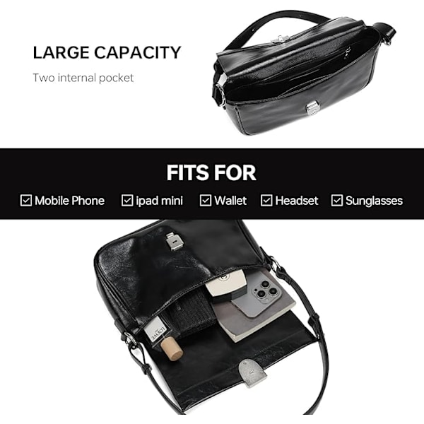 Läder Crossbody Väska för Kvinnor Liten Axelväska med Justerbar Rem Trendig Designer Handväskor svart