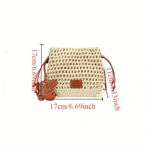 Chic sommarstickad crossbody-väska för damer med justerbar rem - Mångsidig pendlingshandväska med polyesterfoder White