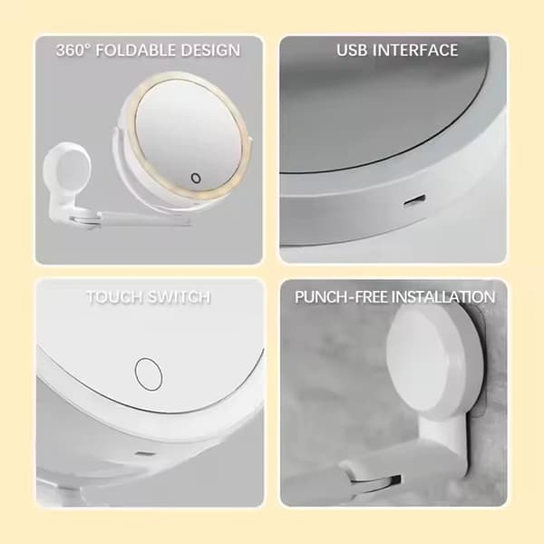 Sminkspegel med Belysning, USB-driven Dimbar Sminkspegel för Badrum och Sovrum WHITE