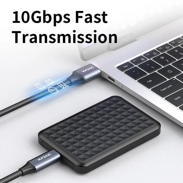 Unnlink USB 3.2 10Gbps Typ C-kabel USB A till Typ-C Dataöverföring USB C SSD Hårddiskkabel 3A PD 65W Snabbladdning SKY BLUE 1.5m