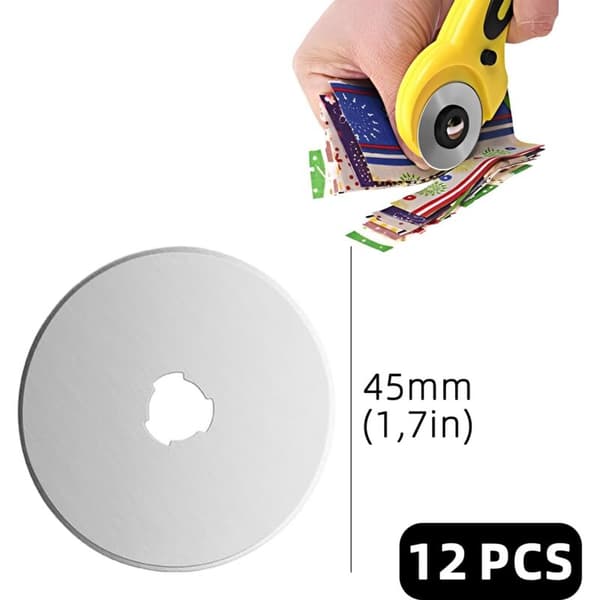 12 utbytesblad för rullkniv. 45 mm rullknivsblad. För quiltning, papper, tyg, scrapbooking, sömnad och tygskärning