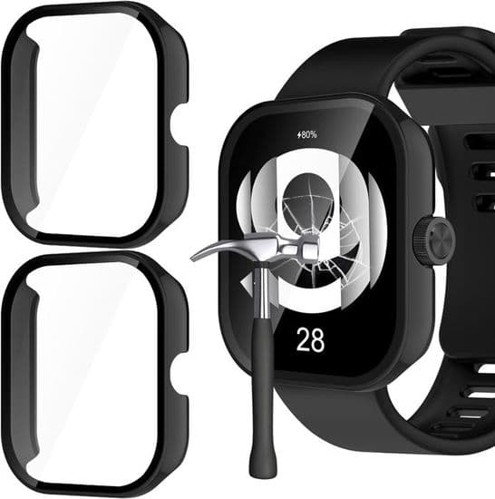 2-delt etui kompatibelt med Xiaomi Redmi Watch 4, ridsefast bumper-etui til ur - Sort