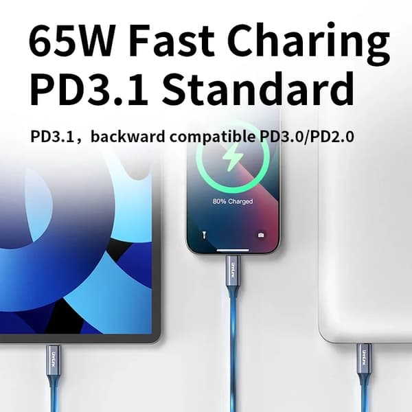 Unnlink USB 3.2 10Gbps Typ C-kabel USB A till Typ-C Dataöverföring USB C SSD Hårddiskkabel 3A PD 65W Snabbladdning SKY BLUE 0.5m