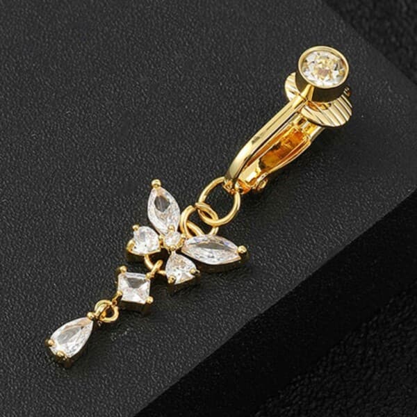 Falsk navlepiercing clip-on navlering uden hul sommerfugl krystal guld