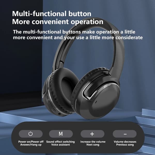 Trådlöst Bluetooth-headset Brusreducerande headset Vikbart gamingheadset Musikheadset med mikrofon TF-kort Black