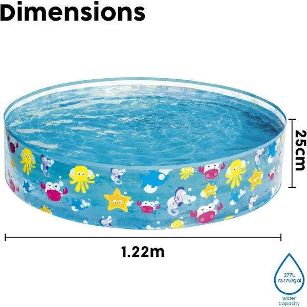 Sea Life Play Pool Barnebasseng, Oppblåsbar Overjordisk Basseng, Utendørs Hagebasseng Blå 48 x 10 Tommer
