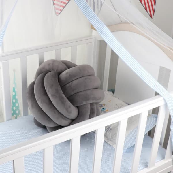 1 stk. knyttet kuglepude, knudepude til sofa - blød dekorativ pude, rund (mørkegrå, 20 cm) Dark Grey