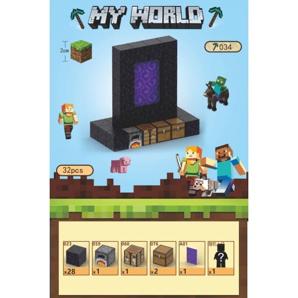 Minecraft sæt, magnetisk byggeklodslegetøj, magnetisk brætspil - Portal - 32 dele
