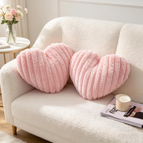 2-pak hjertepuder, lyserøde puder, bløde plys dekorative pyntepuder | 41*34 cm, vaskbare, søde fluffy puder til sofa, seng, stol, soveværelse pink