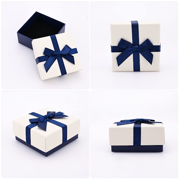 2 pak smykkeskrin med låg, firkantede smykkeæsker i papir med sløjfe, 7,5x7,5x3,5cm blå A