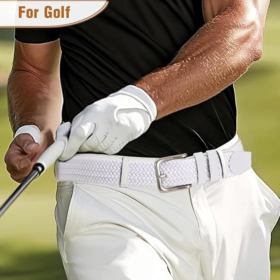 1 st Herr Stretch Vävd Bälte – Casual Vävd Golfbälte, Lämplig för Jeans, vit, 105 cm, Passar Midja 35\"-38\", m m white