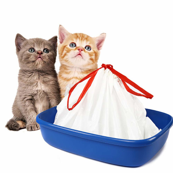 Kattesøppelboksforinger store med snorer Ripebestandige poser for middels og stor søppelkasse 10 pakke (L, HVIT)