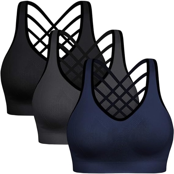 Polstrede sports-bh'er med stropper til kvinder - Activewear-overdele til yogaløb, fitnesspakke med 3 stk