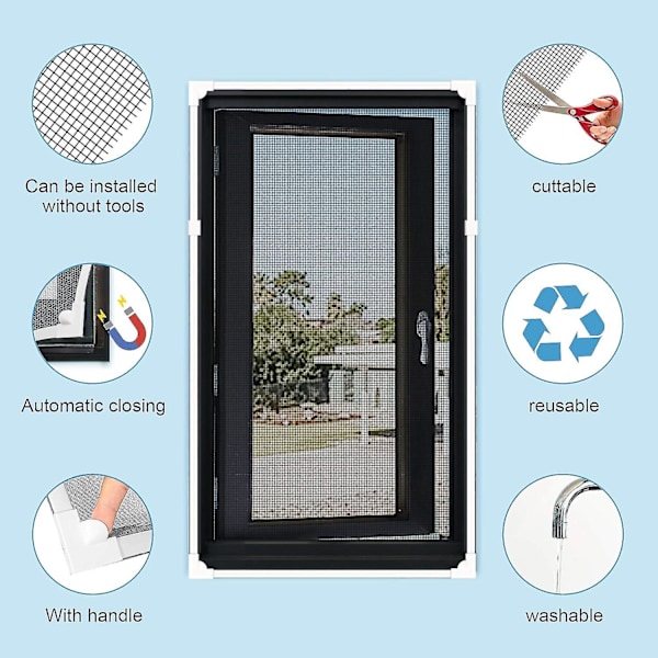 Magnetisk Fluenet til Vinduer 130cm x 150cm - Klipbar og Vaskbar Insektnet til Små og Store Vinduer