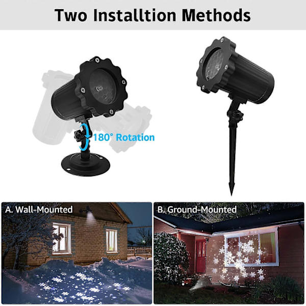 Snöflingsprojektorlampor Juldekorationer IP65 Vattentät LED Snöflingsprojektorlampor för inomhus och utomhus