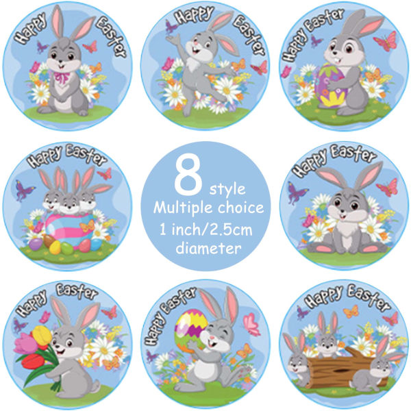 Påskeklistermærker, 500 stykker Bunny Egg Happy Easter Day Sticker, 8 påsketema-klistermærker Selvklæbende klistermærker Påskeetiketter Scrapbog