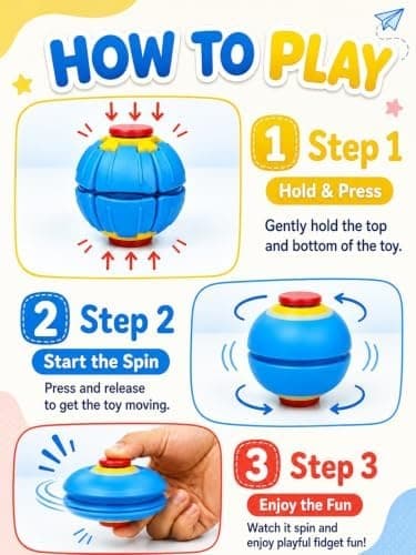 Balkwan 3D-printad press-to-spin fidget-boll, push & spin sensorisk leksak, stresslindrande skrivbordsspinner för klassrum, kontor och hem, handhållen fidget Blue