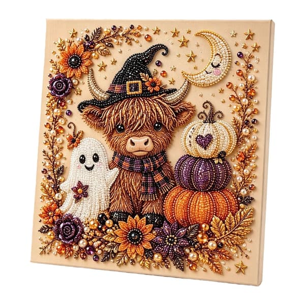 Halloween Spøgelse Perlemalingssæt til voksne, Highland Ko Diamantkunst Sæt DIY Kits -04
