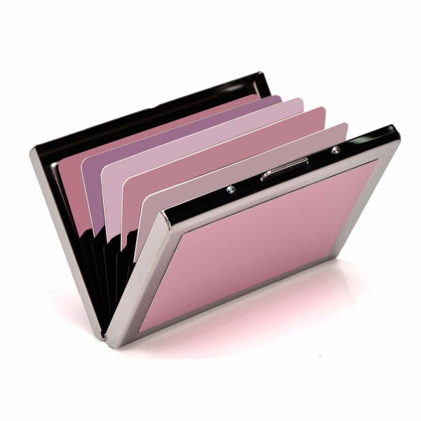 RFID kreditkortshållare plånböcker för kvinnor eller män smala rostfritt stål och PU-läder kreditkortsskydd för att hålla bankomatkort (rosa)