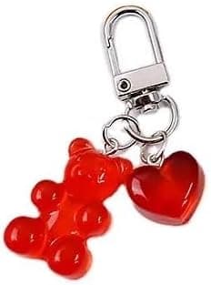 1 stk Gummy Bear Nøkkelring med Hjerteanheng, rød red