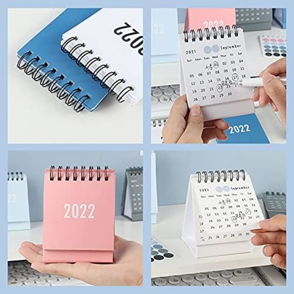 Nytårskalender 2022 Lille skrivebordskalender Simpel skrivebordsspole Notesblok Kraftpapirkalender Dagsplan Årlig dagsorden2,95"X 3,94" (blå)
