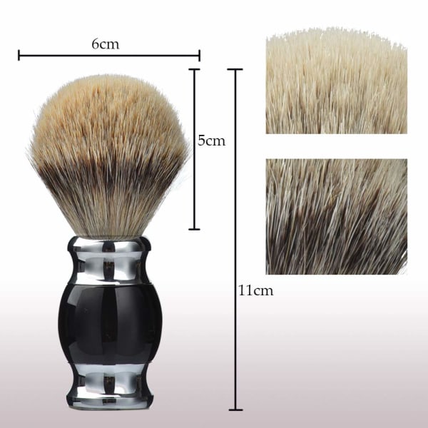 100 % Silvertip Badger hårbarberbørste, håndlavet barberbørste med fint harpikshåndtag og base i rustfrit stål (sort)