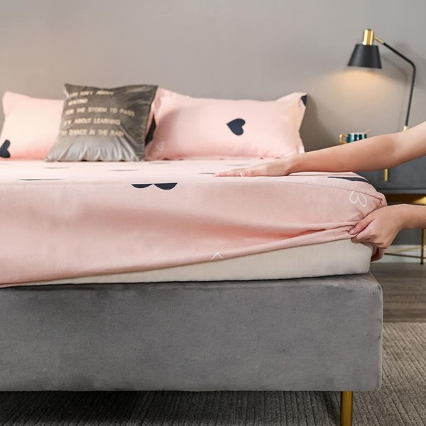 Mukautettu lakana 90x200cm lasten patjansuoja, vaaleanpunainen rakkauskuvio sänkyyn joustinpatjasänky - Sopii 25-37 cm patjoille