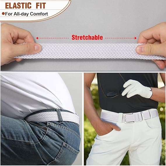 1 st herr stretchvävd bälte – avslappnat vävt golfbälte, lämpligt för jeans, vit, 110 cm, passar midja 39\"-42\", L l white