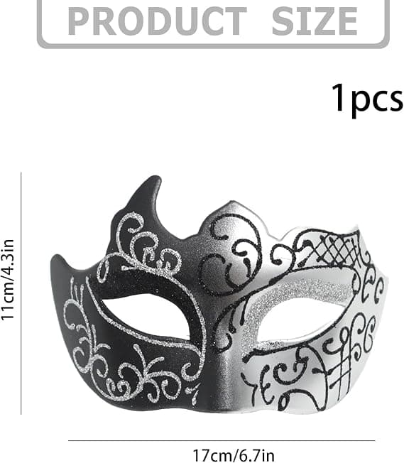 Maskeradmasker för män och kvinnor, svart&silver 1 st black&silver