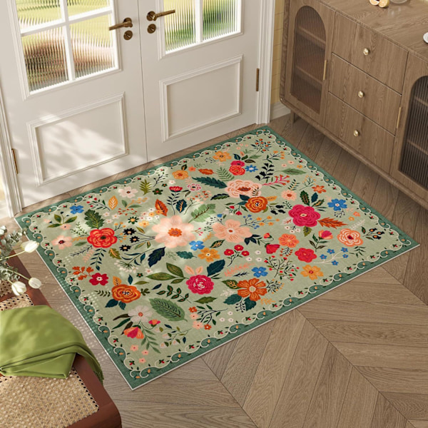 Blomstermønstret sklisikker teppe for inngang, kjøkken, inngangsdør, veranda, barnerom 60*90cm
