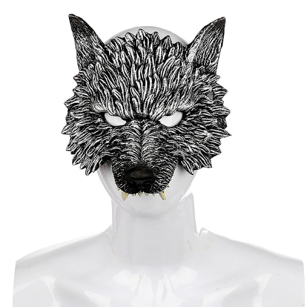 Halloween Animal Mask Carnival PU Foam Horror Wolf Mask Dress Up Funny Props (Silver)