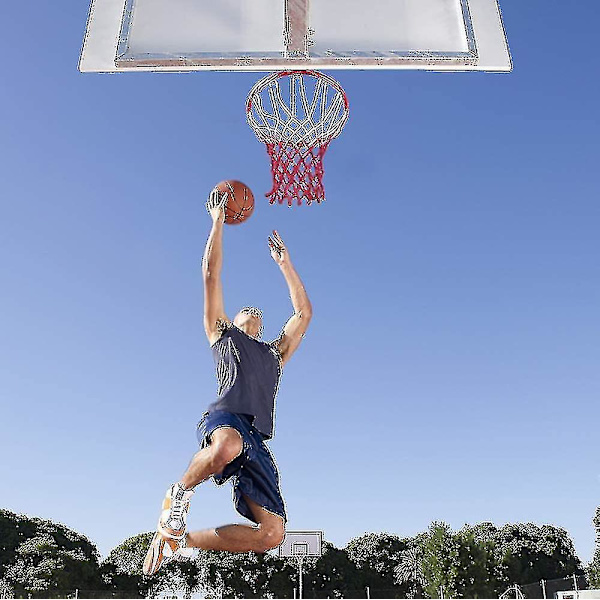 2 Profesjonelle, slitesterke basketballnett - Passer til standard innendørs eller utendørs 12-løkke felger red