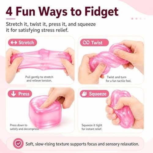 Isbit Squishy, Klemme Stress Terning til Angstlindring, Blødt Squishy Fidget Legetøj til Voksne, Sensorisk Gelkugle til Fødselsdagsgave, Skrivebord Pink