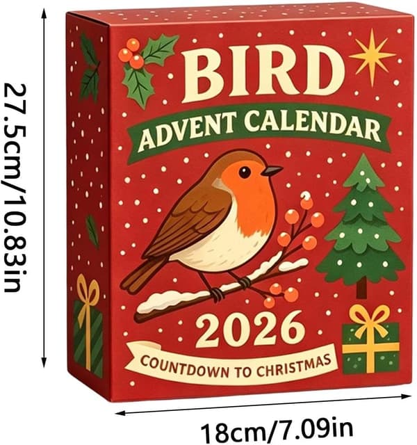 Fugleelsker Julekalender 2026 Jul, Sæt med Akryl Ophængspynt