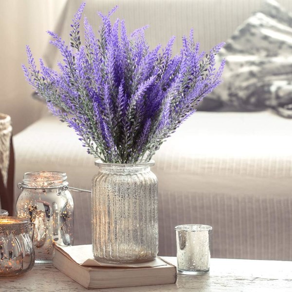 Kunstige blomster 6 bundter lavendel buket til bryllup hjemmekontor dekoration - lilla